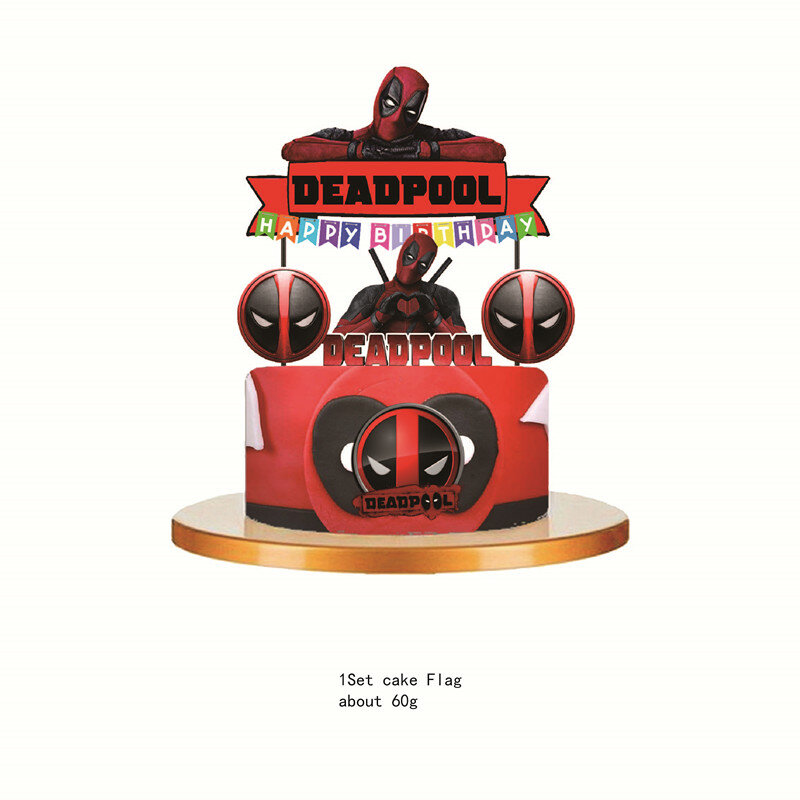 DEADPOOL Birthday Party Decorations Disposable Tableware Cake Topper Flag Kids Anniversaire Party Baby Shower Cake Kids Favors