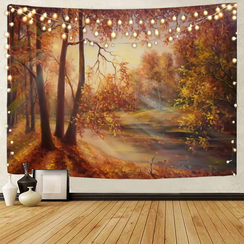 Hermoso tapiz de decoración de paisaje de bosque y Río, ilustración de bosque y Arroyo, tapiz de fondo