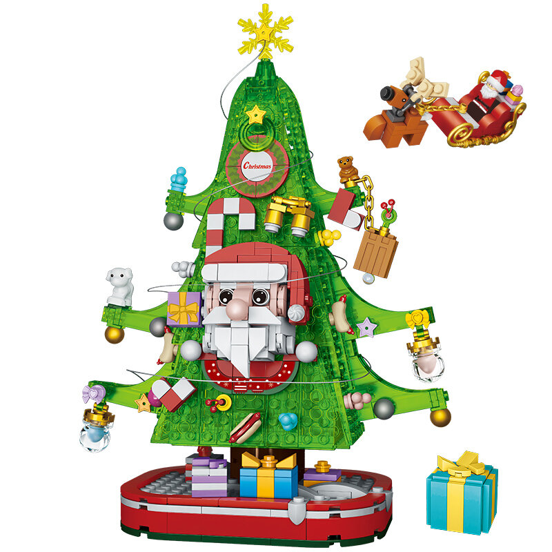 MOC الإبداعية بيت شجرة عيد الميلاد سانتا كلوز مجموعات نموذج اللبنات التعليمية DIY بها بنفسك الطوب الاطفال الفتيات هدايا عيد اللعب