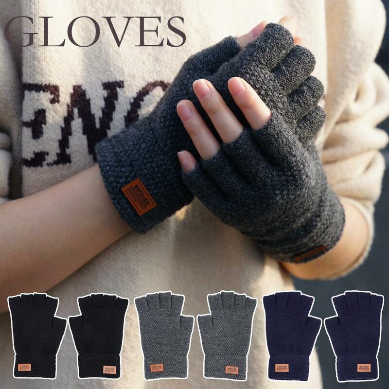 1 paio di guanti senza dita in lana di Alpaca guanti termici da uomo lavorati a maglia con mezze dita