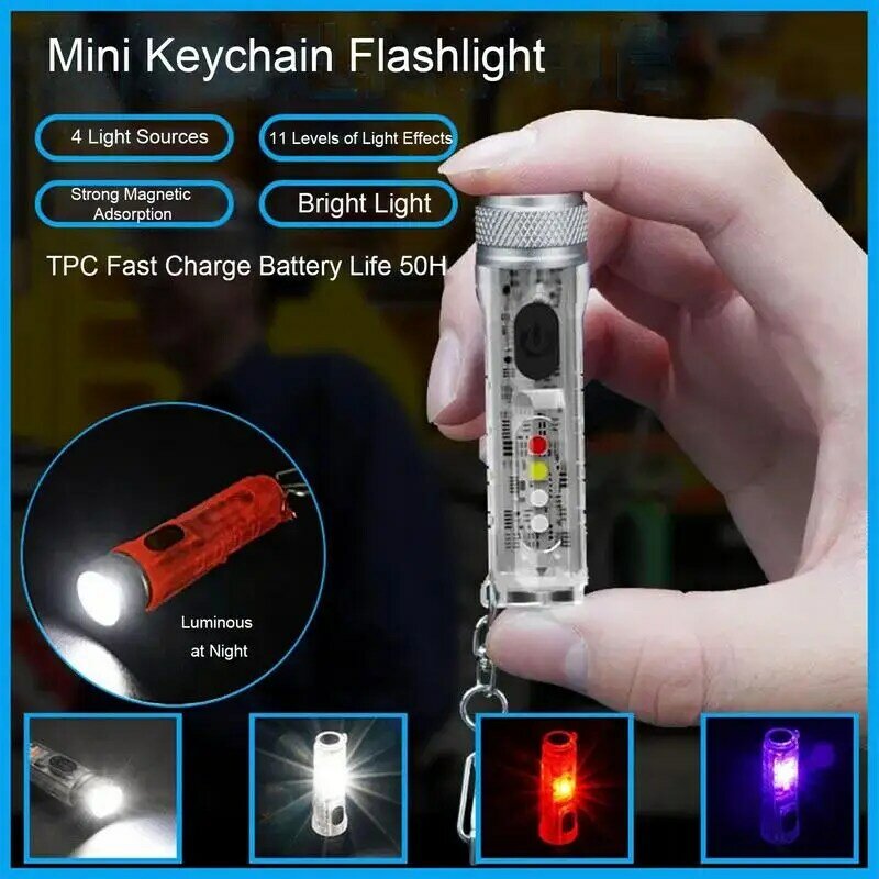 USB recarregável bolso lanterna LED, chaveiro, lumens elevados, longa duração, IP65 impermeável