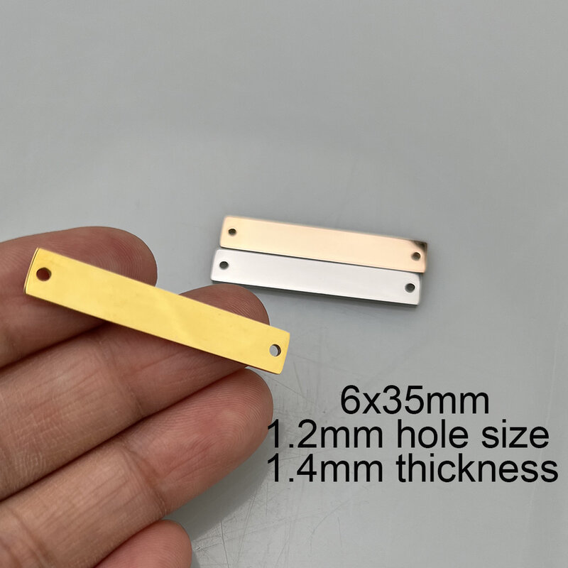 MYLONGINGCHARM 무료 레이저 조각 30pcs 스테인레스 스틸 사각형 막대 커넥터-사용자 정의 로고 또는 디자인-사각형 펜 던 트