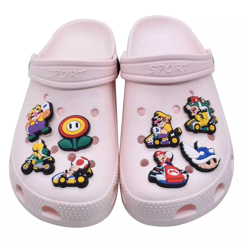 30 buah/set Super mario Crocs Charms sandal aksesori dekoratif sepatu sandal bunga ornamen sepatu dekorasi gesper Crocs