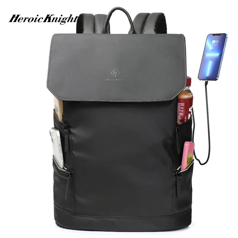Heroic Knight-Mochila deportiva informal para hombre, bolso impermeable con USB para ordenador portátil de 15,6 pulgadas, diseño único de tira reflectante, mochila de trabajo