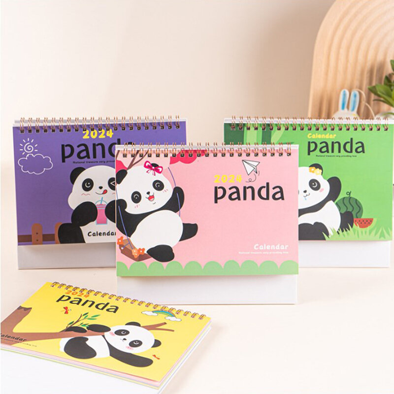 Cartoon Panda Desk Calendar, Desktop Ornaments, Calendário, Programador Diário, Table Planner, Presente de Natal, Ano Novo, 2024