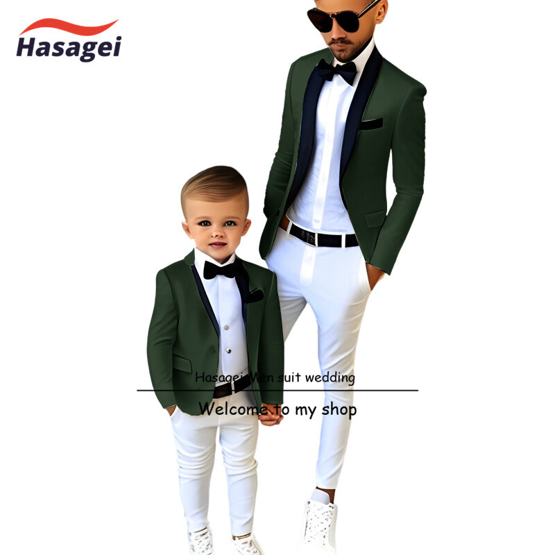 Kids Suit 2 Piece Wedding Boys Green Fruit Collar Tuxedo Fashionable Children Blazer 2-16 Years Old Holiday Dress