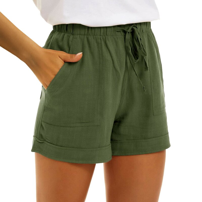 กางเกงขาสั้นฝ้ายลินินของผู้หญิงกางเกงขาสั้นเสื้อใส่อยู่บ้านธรรมดากางเกงมินิเอวสูง trafic สำหรับสาววัยรุ่นฤดูร้อนขนาดใหญ่พิเศษ