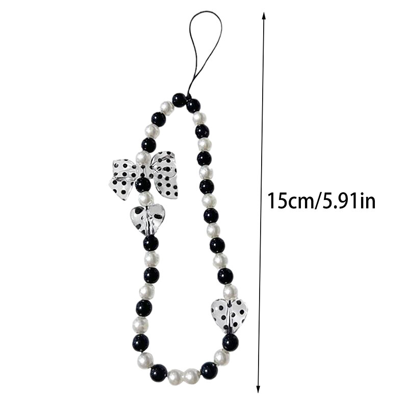 1 Pc Mobile Phone Chain Beaded Lanyard Pendant Cute Girly Heart Dot Bow Love Keychain Bag Decoration Gifts