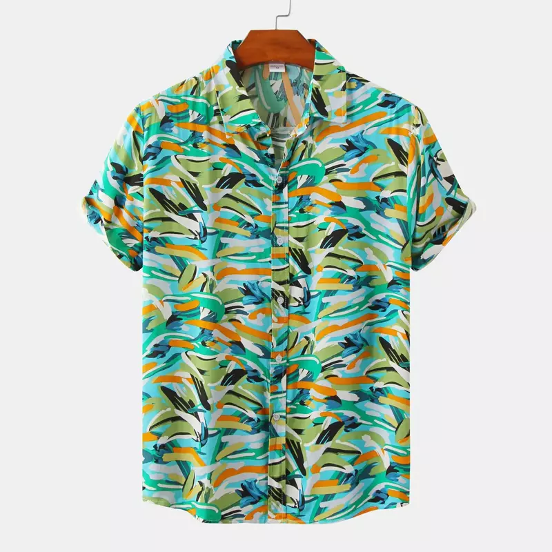 Camisa estampada florida de manga curta masculina, camisa de resort vintage solta, estilo social havaiano de praia, moda casual, verão
