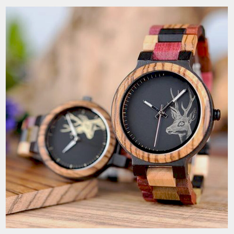 Reloj de cuarzo de madera para pareja, analógico, antiarañazos, colorido, a la moda, el mejor regalo para hombres y mujeres, moda exótica