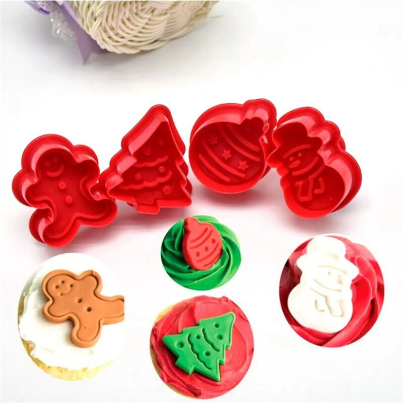 Adonan Fondant plastik lucu 3D Plunger, Set pemotong kue dekorasi Natal tekan stempel cetakan biskuit