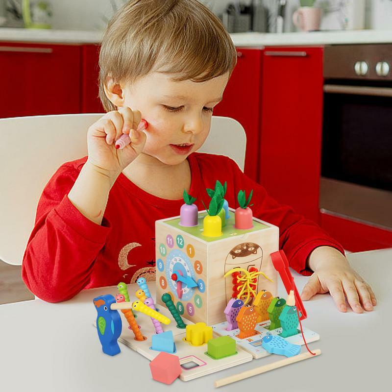 Wooden Activity Cubes 8-in-1 Educational Toy Sorting Stacking Activity Cube Play Cube Wooden Kids Supplies Safe For Girls Boys