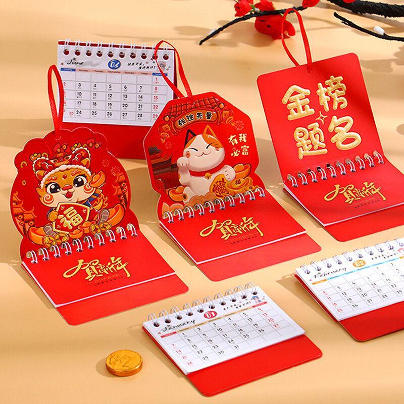 New Year Mini Wall Calendar 2024 Chinese Dragon Desk Calendar Desktop Calendars Home Decoration Office Stationery