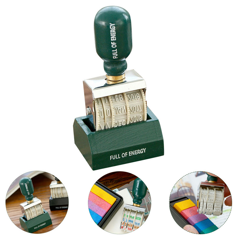 Sello de fecha de papelería escolar, rodillo de Base DIY, sello de libro de mano Vintage, suministro de cuenta de álbum de recortes de madera