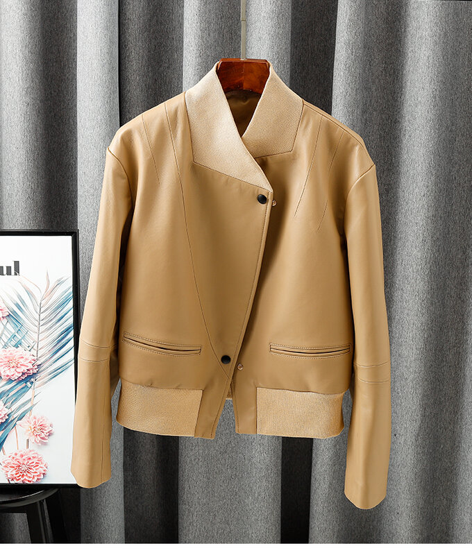 2022 Spring New Arrival  Women  Fashion Casual Short Genuine  Sheepskin Leather Coat