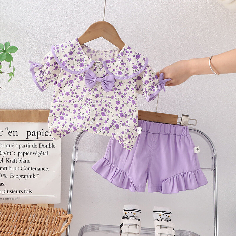 Nowe letnie ubrania dla dziewczynek garnitur koszula dziecięca spodenki 2 szt./zestaw odzież niemowlęca dresów dla dzieci