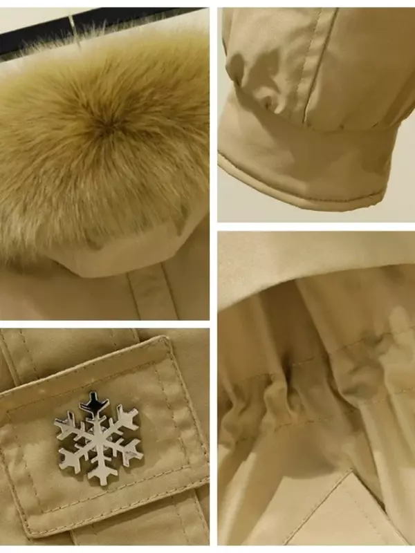 Casaco de inverno feminino, casaco elegante com capuz, isolamento grosso, roupas femininas, fino, gola de pele, luxuoso, Parker, Novo, 2022