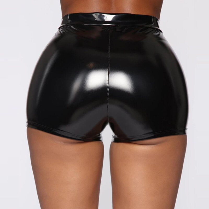 Sexy Nightclub Costumes Shorts Women PU Leather Shorts High Waist Solid Color Button Black Shorts Fashion Summer