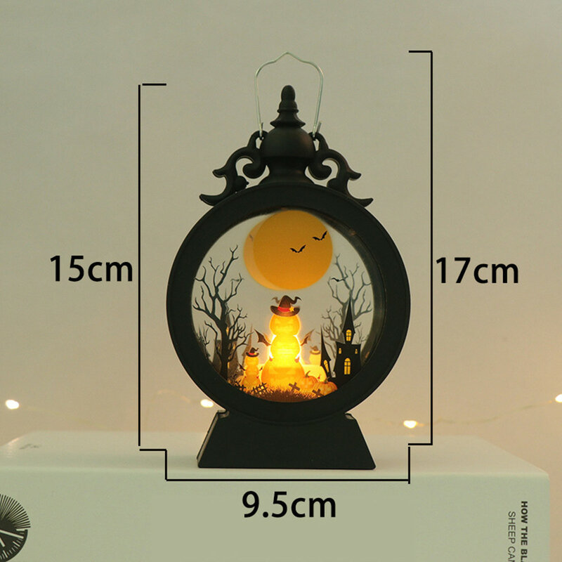 Dekorasi Halloween lampu gantung LED bulat Retro labu penyihir lampu gantung portabel alat peraga pesta lampu malam