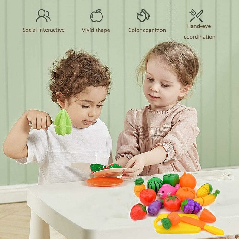 Plastic Cutting Fruits and Vegetables Set for Kids, Brinquedos educativos, Alimentos, Finja brincar, Cozinha, Crianças