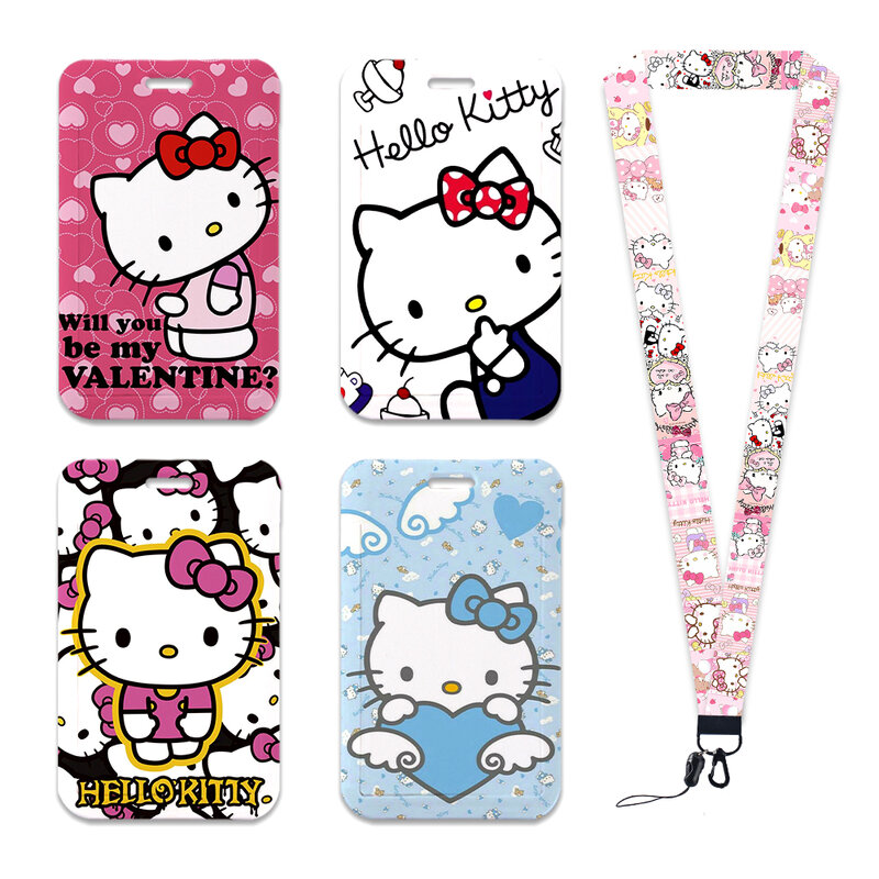 W Students Cartoon Children Anime Hello Kitty Card Holder Access Control Card Holder KT Cat Bus Subway Protective Cover