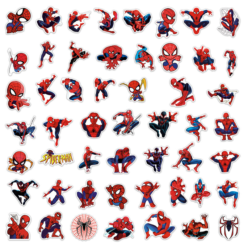 Stiker Anime Disney Spiderman, 10/30/50 buah stiker kartun Super Hero Keren Mainan botol air Notebook stiker grafiti
