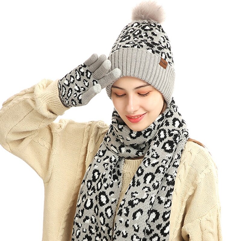 Chapéu de inverno cachecol luvas pompom gorro neve malha crânio boné para tela sensível ao toque luvas forrado de lã cachecóis