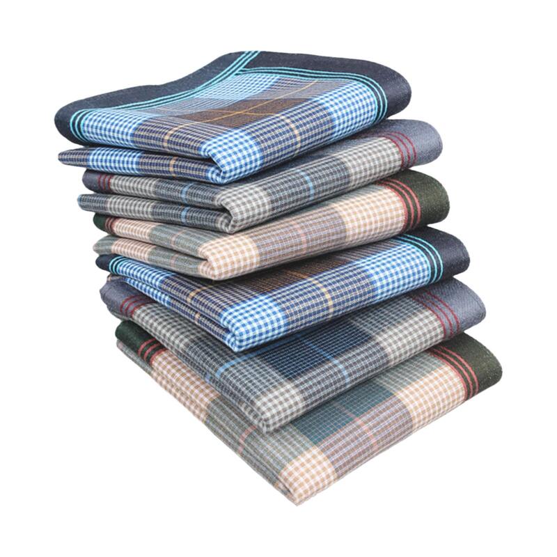 6 Pieces Plaid Cotton Handkerchief Hankies Gift for Suit Party Gentlemen