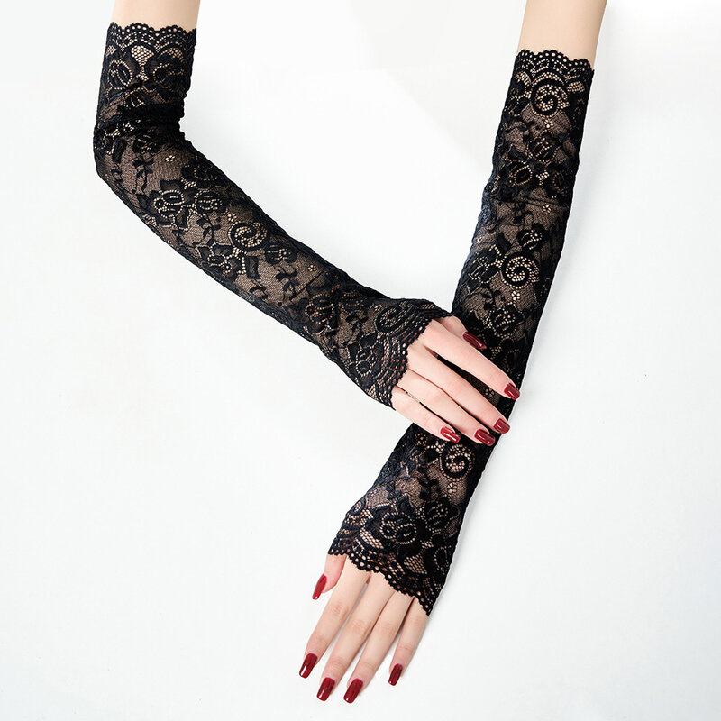 Summer Fashion Ice Sleeves Elastic Arm Sleeves Fingerless Long Gloves Women Lace Arm Sleeve Sun Protection Arm Cover Fake Cuff