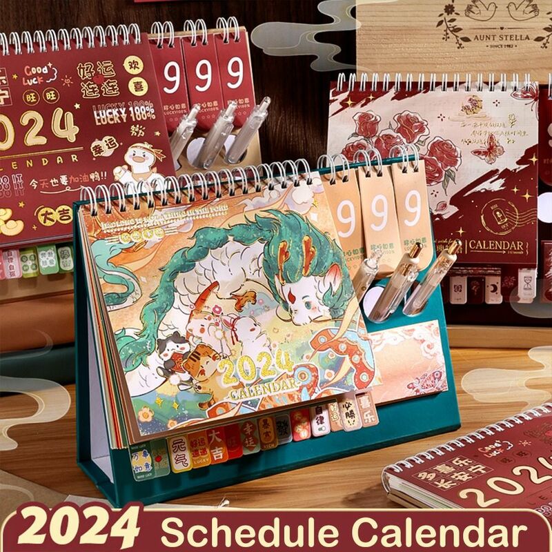Organizador de Agenda de escritorio, calendario con tapa de pie, planificador anual, 2024