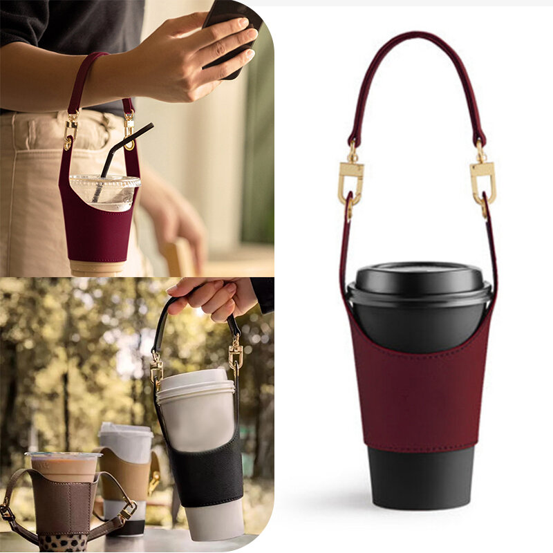 PU Leather Water Cup Cover Lanyard Portable Water Cup Accessories Hot And Cold Insulation Fashion Quilt Cover