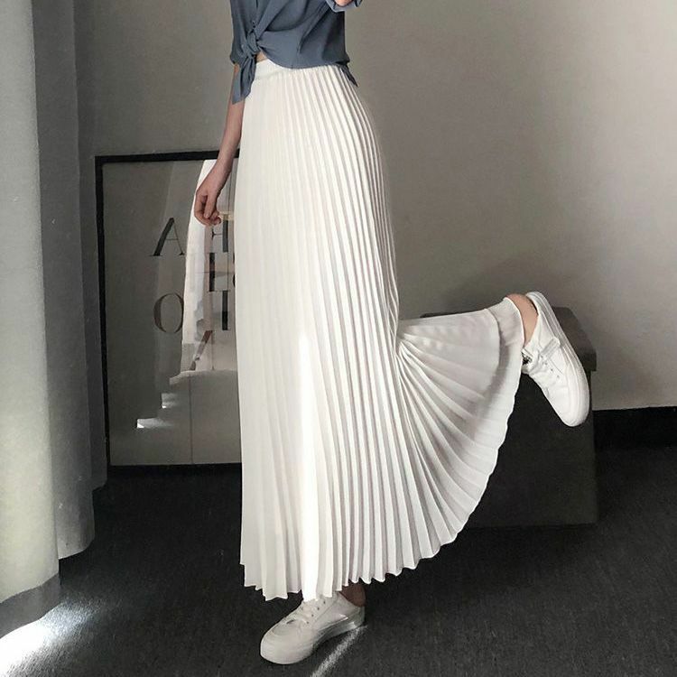 Женская плиссированная юбка средней длины, шифоновая облегающая трапециевидная юбка до щиколотки с высокой талией, Новинка лета 2024