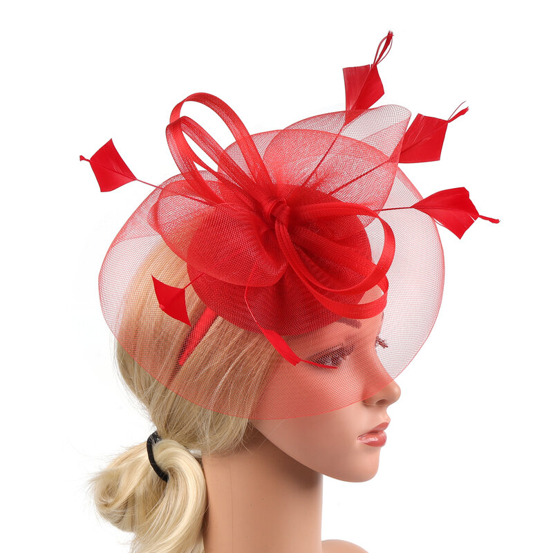 Pastillero sombreros de fiesta de té Vintage fascinadores para mujer con velo de malla de plumas diadema nupcial boda fiesta de té Tiara
