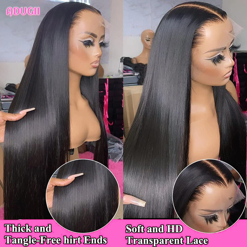 Perruque Lace Front Wig Remy Brésilienne Naturelle Lisse, Cheveux de Bébé, 4x4, 13x6, 13x4, HD, pour Femme