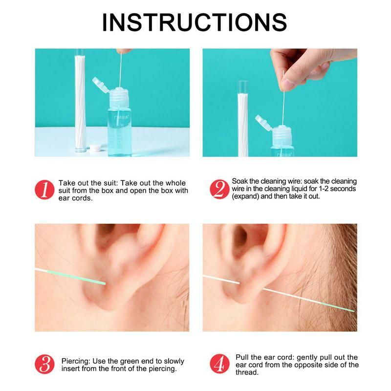 Ear Piercing Cleaner Kit, Remoção de Brinco Perfurado, Conjunto De Limpeza De Orelha, Kit Aftercare, Solução 25ml