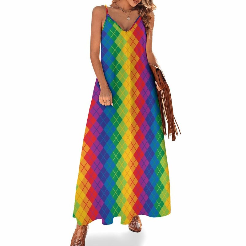 Vestido sin mangas de Argyle arcoíris para mujer, vestidos de vendaje para ocasiones especiales