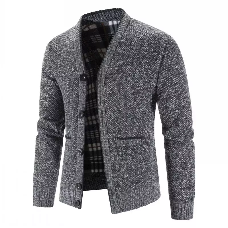 남성용 니트 가디건 스웨터 코트, 따뜻한 플리스, 단색 캐주얼 니트 가디건, 재킷 코트, 패션 남성 의류, 2023, 가을, 겨울