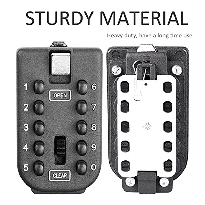 Caja de bloqueo de llaves, combinación de 10 dígitos, botón, montaje en pared exterior para el hogar, gris oscuro, 1 Juego