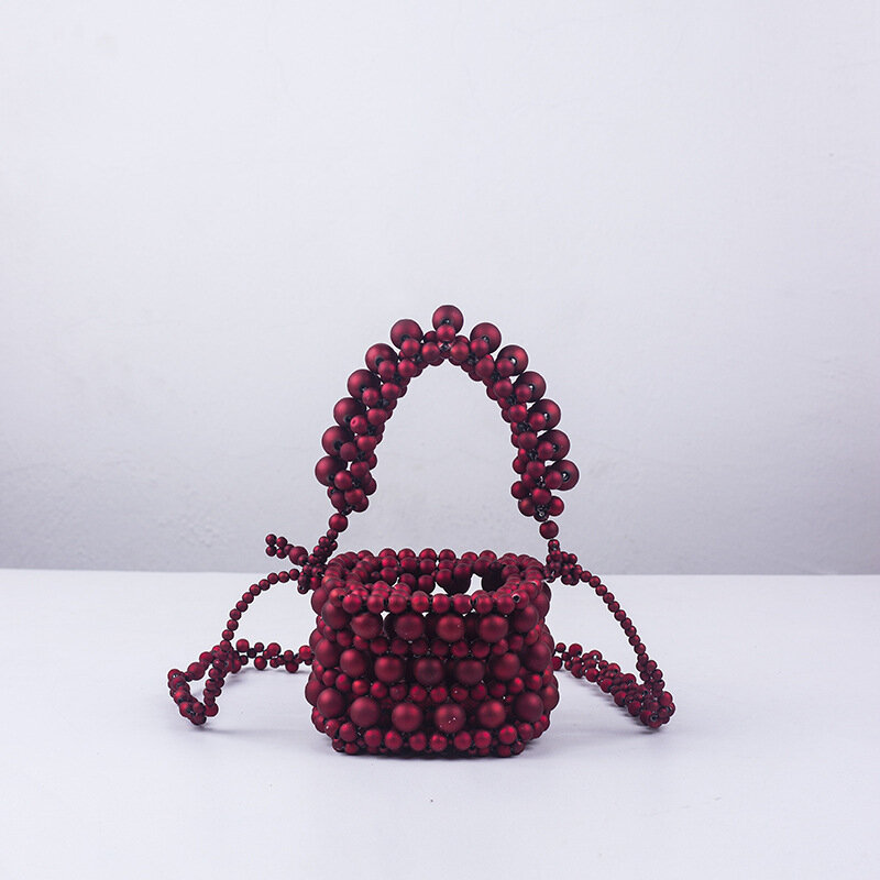 Bolso de mano con cuentas de piedra de cristal acrílico para mujer, Mini bolso cruzado de diseñador con perlas, tejido pequeño, 2022