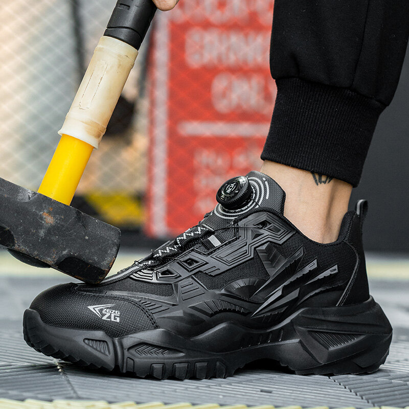 Hoge-Kwaliteit Veiligheidsschoenen Mannen Staaldraad Roterende Gesp Werk Sneakers Onverwoestbaar Schoenen Anti-Smash Anti-Lek werkschoenen