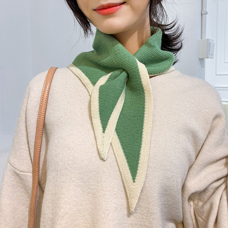Coreano inverno lana maglia elastico fiocco croce sciarpa calda femminile tinta unita sciarpa triangolare morbido colletto falso bavaglino di protezione del collo