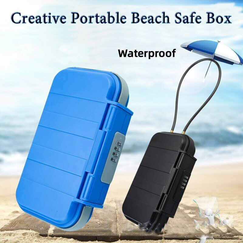 Portable Storage Box Creative Beach Safe Box 4-digit Combination Lock With Steel Wire Outdoor Camp Sports Cycling Swim Security