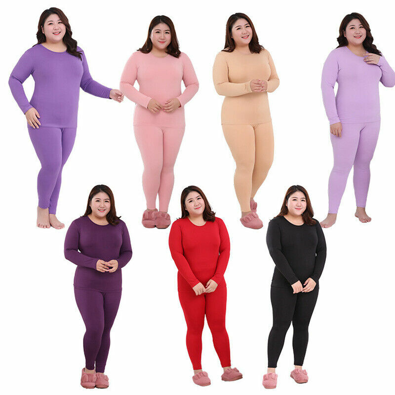 Plus Size Long Sleeve Thermal Underwear Sets Women Johns Winter Solid Warm Sexy Sleepwear Ladies Pyjama Kit Clothes Sets XL-5XL