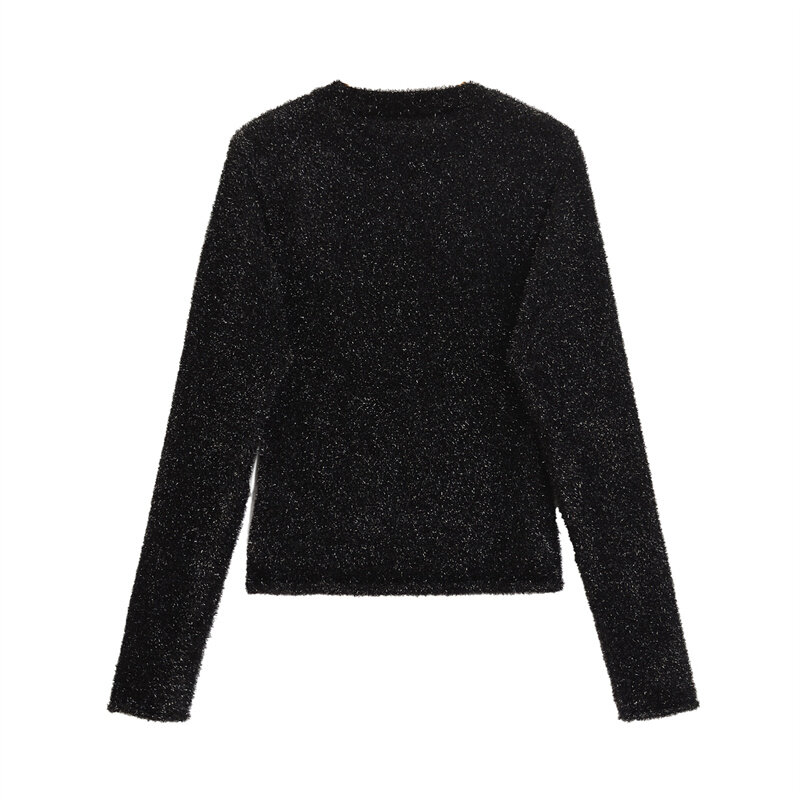 Keyanketian-女性の明るいシルクの首の長袖セーター、薄い黒のニットトップ、スタイリッシュなプルオーバー、春、新しい発売、2022、春