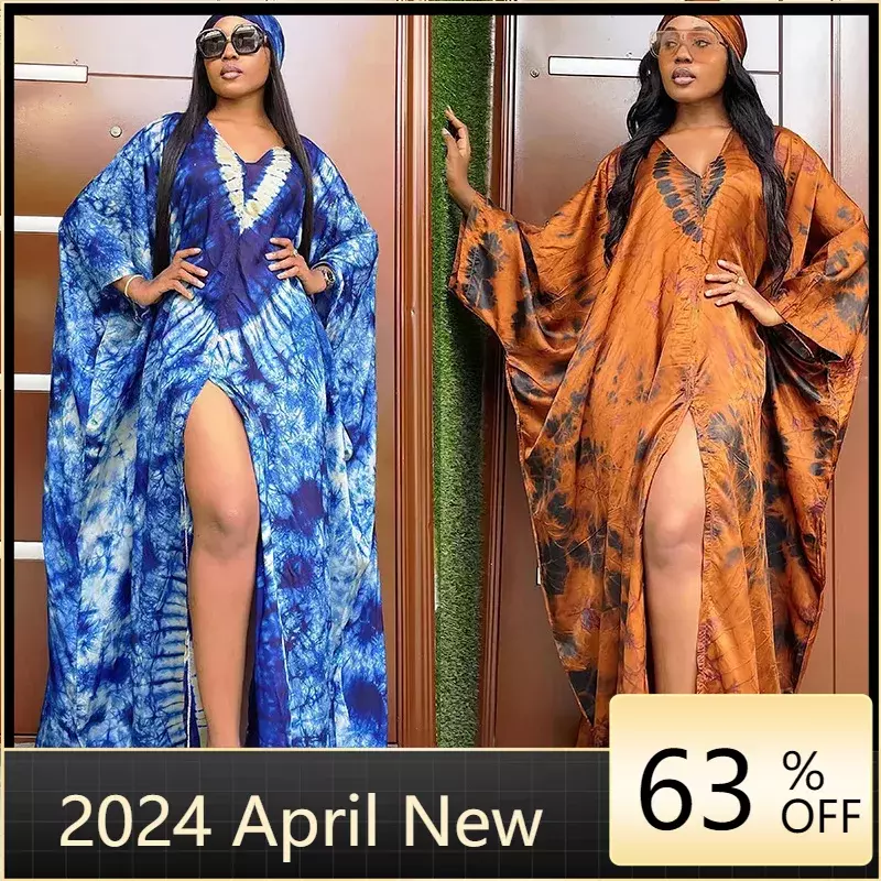 Middle Eastern Ethnic Style Retro Long Robe Printed Large Hem with Headscarf Dress European and American Women Clothing African
