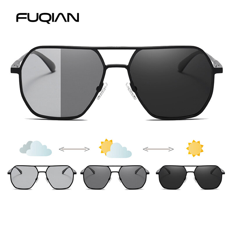 Luxo Metal Fotocromático Óculos de sol para homens e mulheres, óculos de sol polarizados, antireflexo Driving Shades, moda, elegante, camaleão, UV400