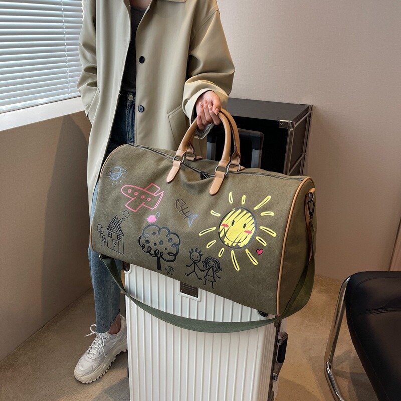 Graffiti personalizado Carry On Travel Bag, Weekender grande capacidade, Weekender overnight, lona Duffle Bags, Bolsa portátil, Crossbody Bag