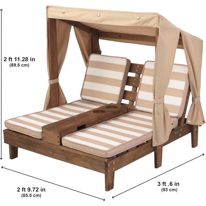 Terrace furniture, living room chairs, wooden outdoor double lounge chairs with cup holders, lounge chairs
