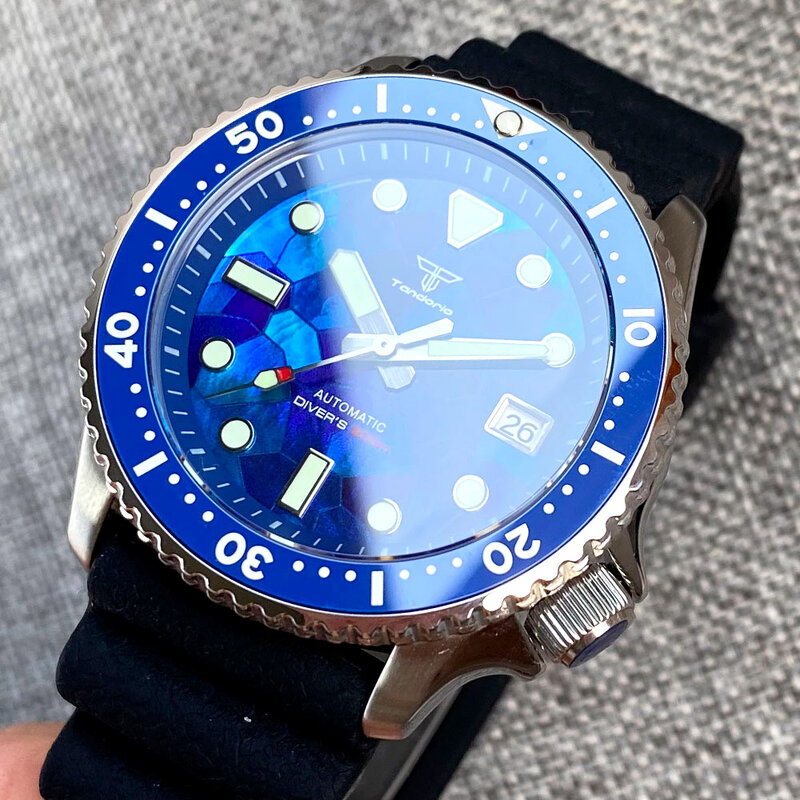 SKX-Relógio de mergulho mecânico de aço impermeável masculino, Mod NH35, mostrador azul, moldura relógio de mergulho, 120 m, 20Bar