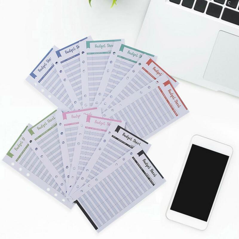 Inserções de cartão Planner, Folhas Multi-color Expense Tracker, Caixa Envelope Organizador, 6 Anéis Binder, Home Office, 12pcs